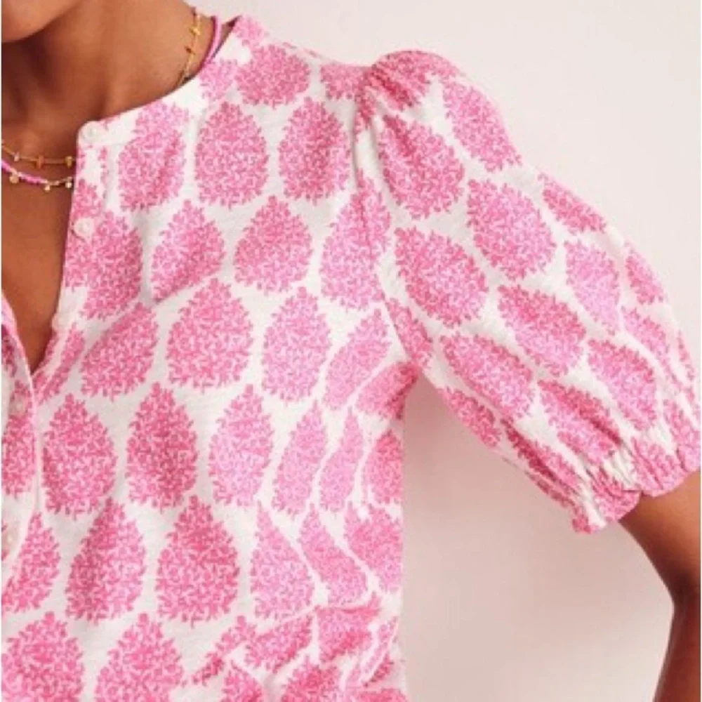 BODEN Dolly puff sleeve Pink Paisley Women's Top sz. 4 - Picture 2 of 7